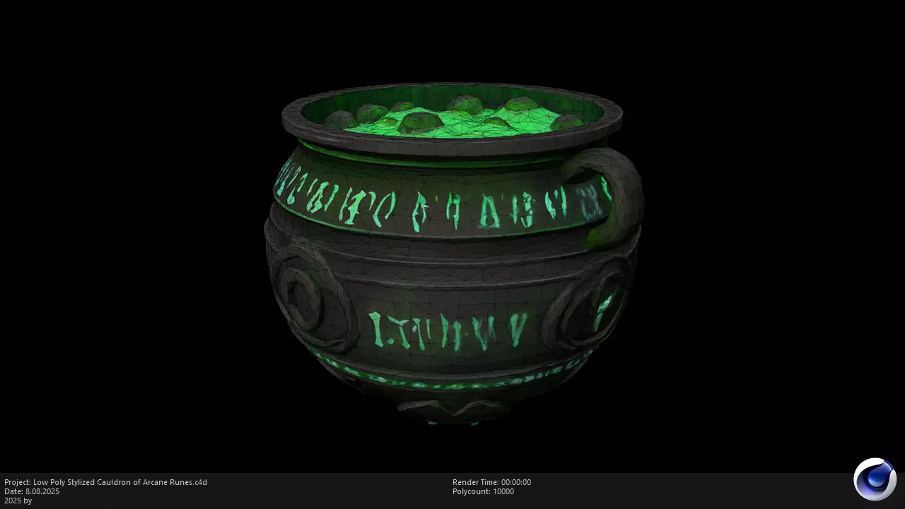 Low Poly Stylized Cauldron of Arcane Runes Low-poly 3D model_2