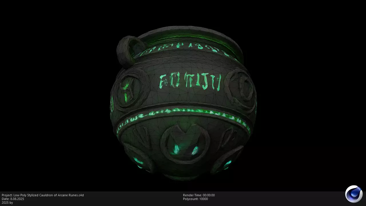 Low Poly Stylized Cauldron of Arcane Runes Low-poly 3D model_8