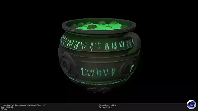Low Poly Stylized Cauldron of Arcane Runes Low-poly 3D model