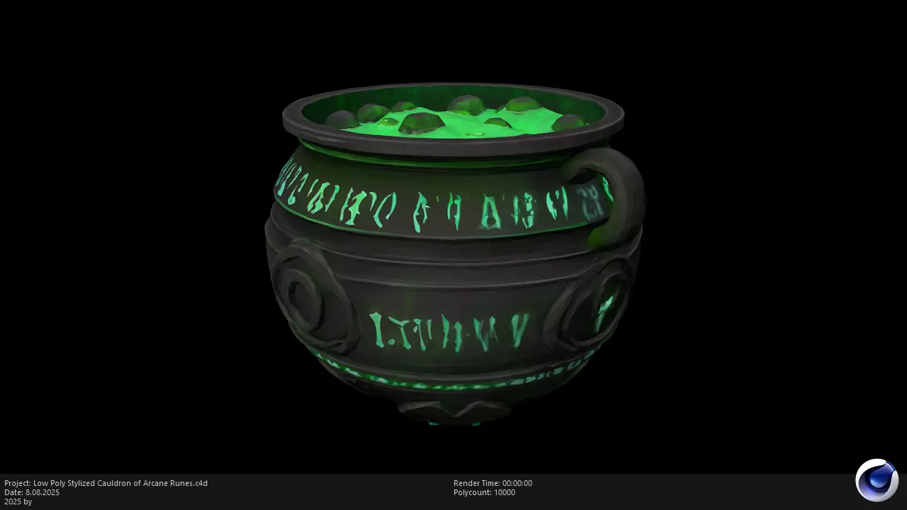 Low Poly Stylized Cauldron of Arcane Runes Low-poly 3D model_0