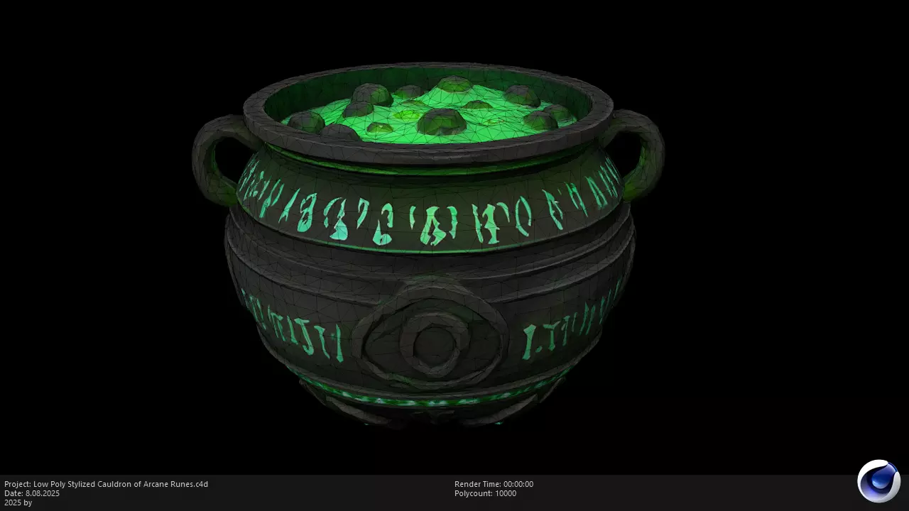 Low Poly Stylized Cauldron of Arcane Runes Low-poly 3D model_5