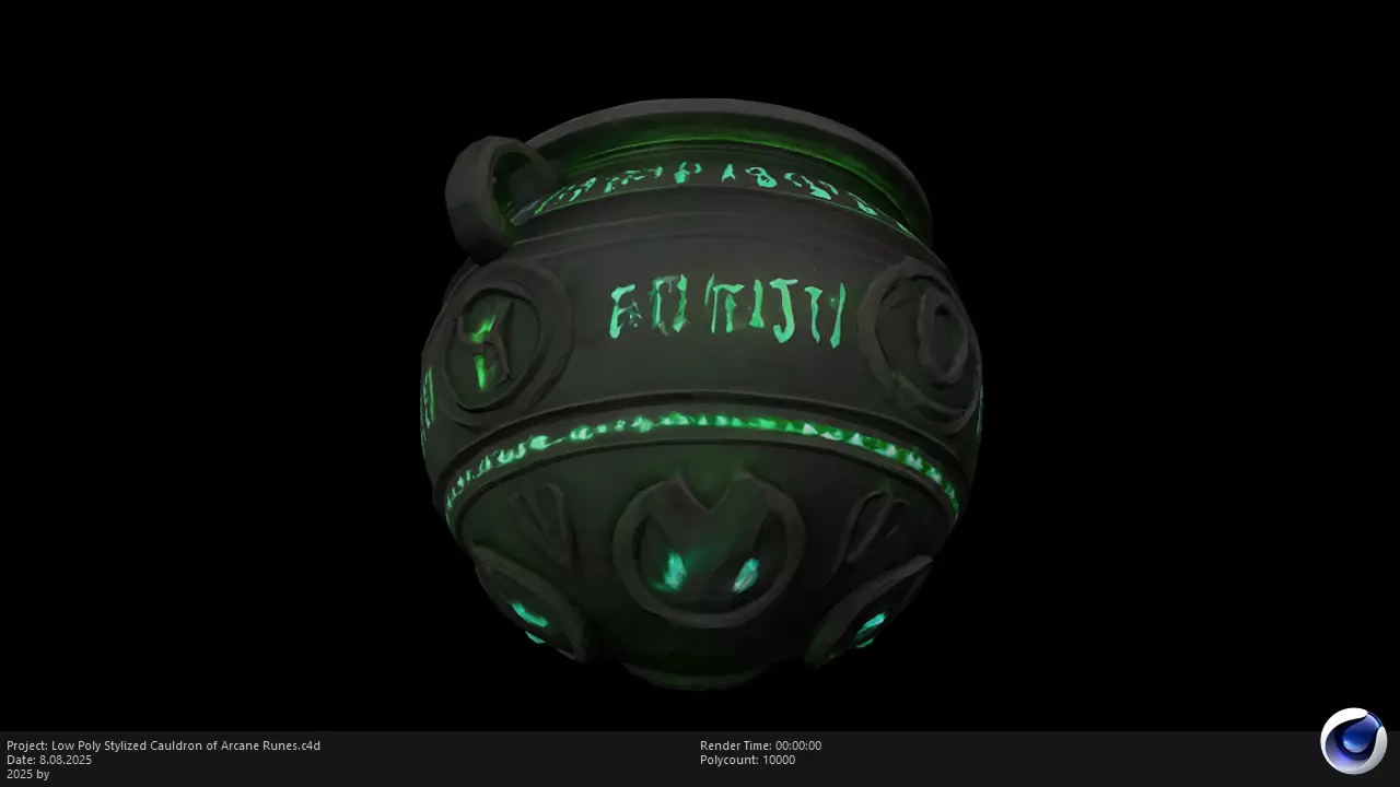 Low Poly Stylized Cauldron of Arcane Runes Low-poly 3D model_7