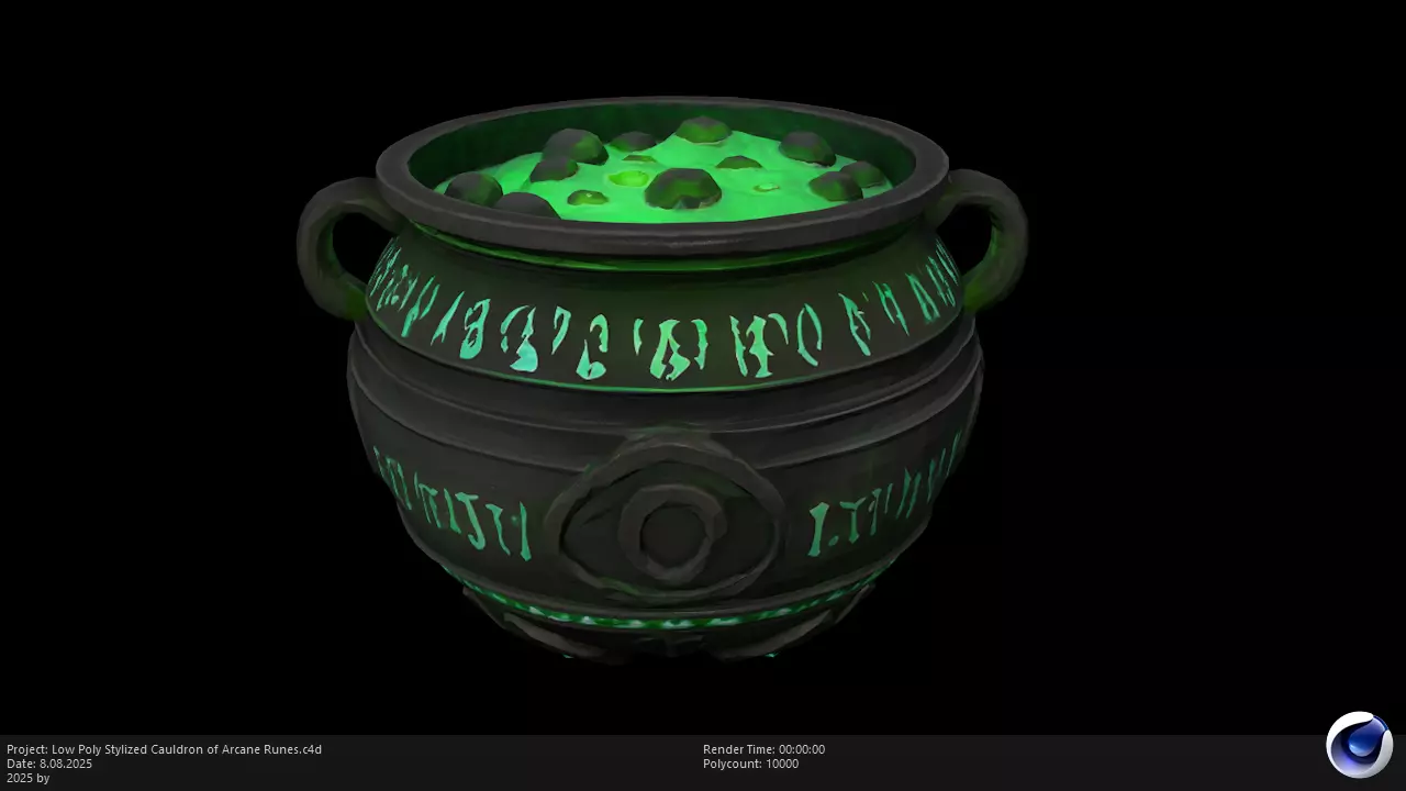 Low Poly Stylized Cauldron of Arcane Runes Low-poly 3D model_4