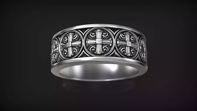 Maltese Cross Medieval Ornament Gothic Wedding Band