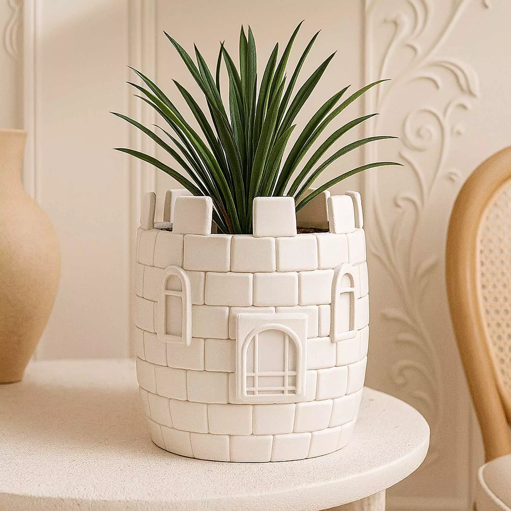 Castle Tower Plant Pot With Drainage No Supports 3D print model_0