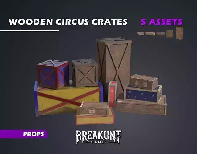 Wooden Circus Crates - 5 assets