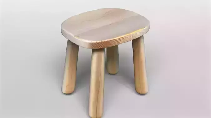 Minimalist Wooden Stool 3D Model