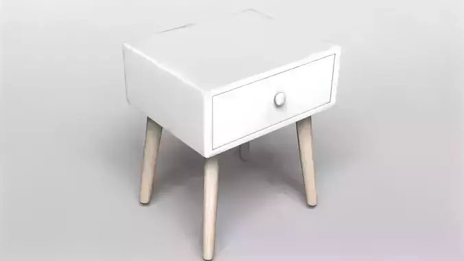 Minimalist White Wooden Nightstand with Natural Wood Legs