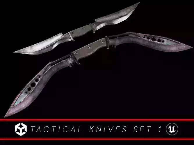 Tactical Knives Set 1  Low-poly 3D model