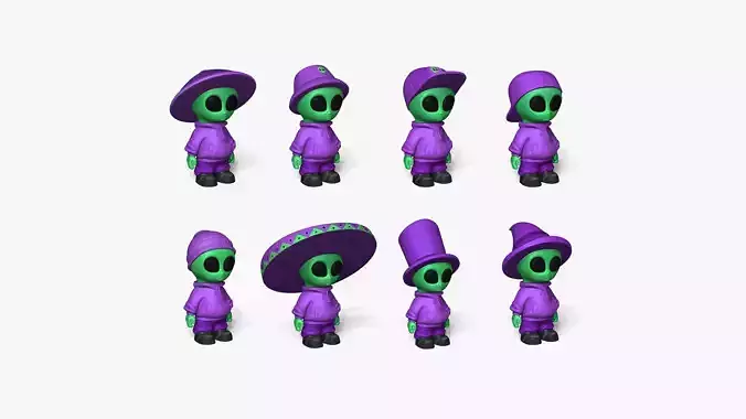 08 Cute Aliens Miniature Printable Collection - with Hats 