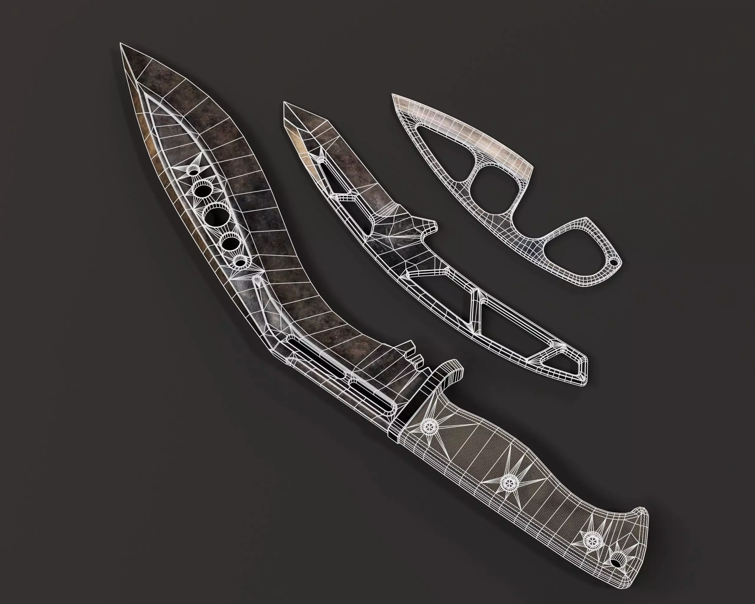 Tactical Knives Set 2 Low-poly 3D model_11