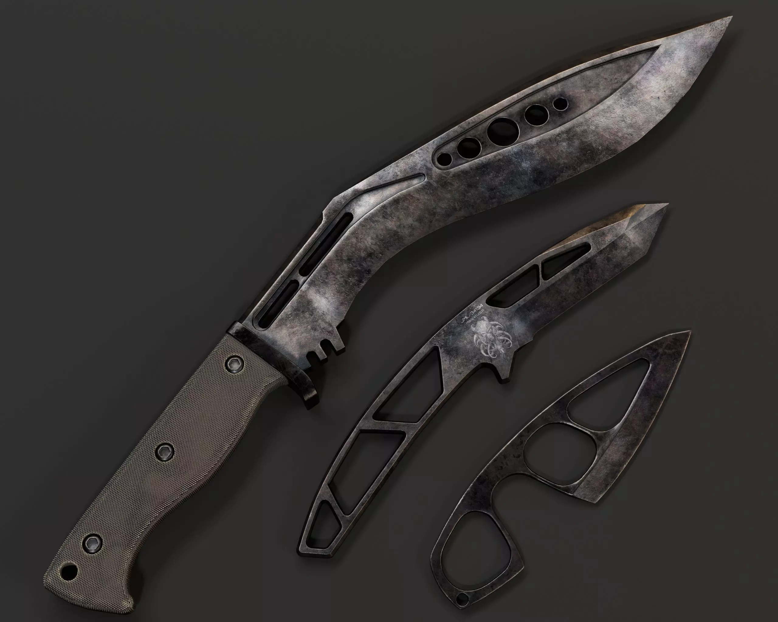 Tactical Knives Set 2 Low-poly 3D model_8