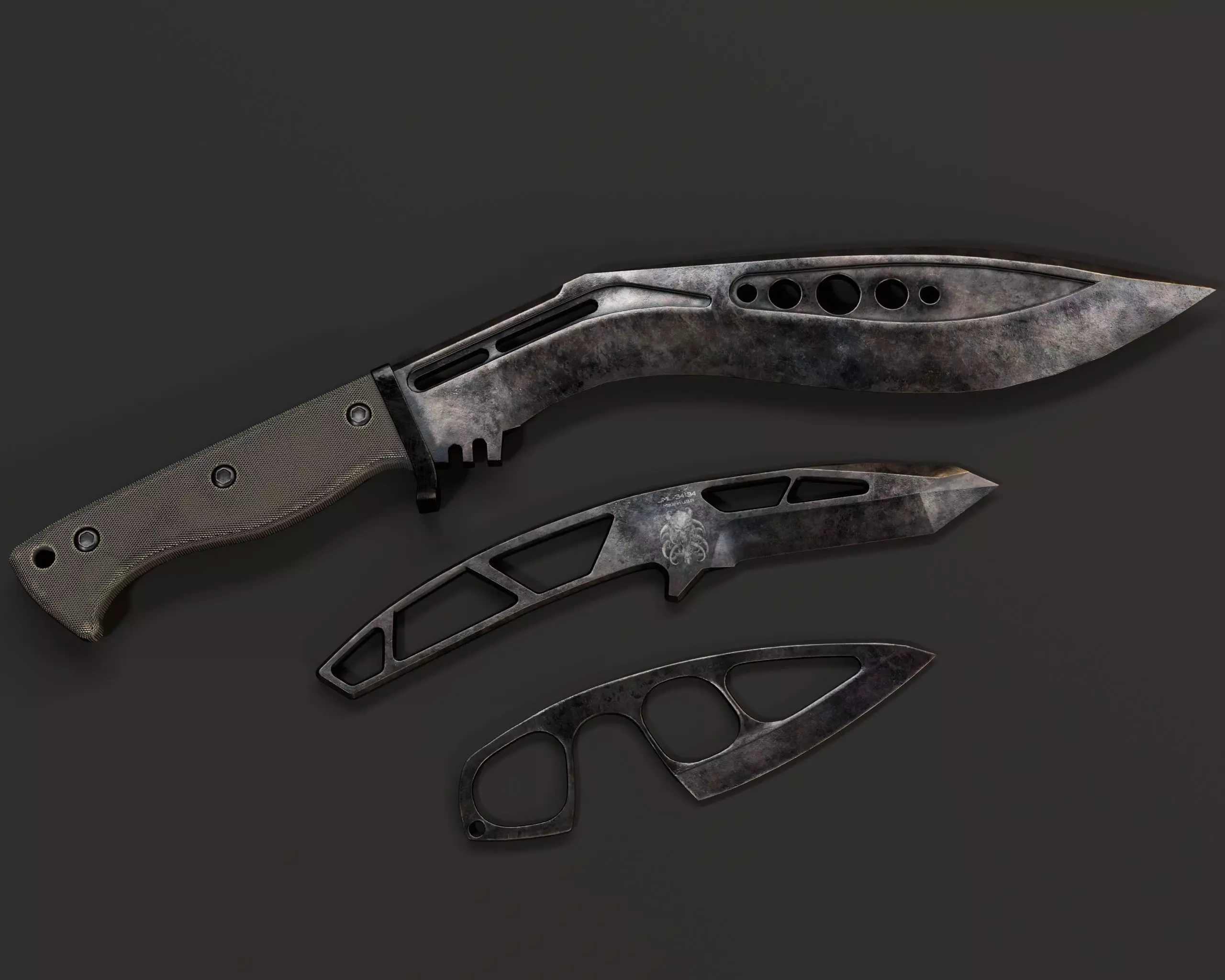 Tactical Knives Set 2 Low-poly 3D model_2