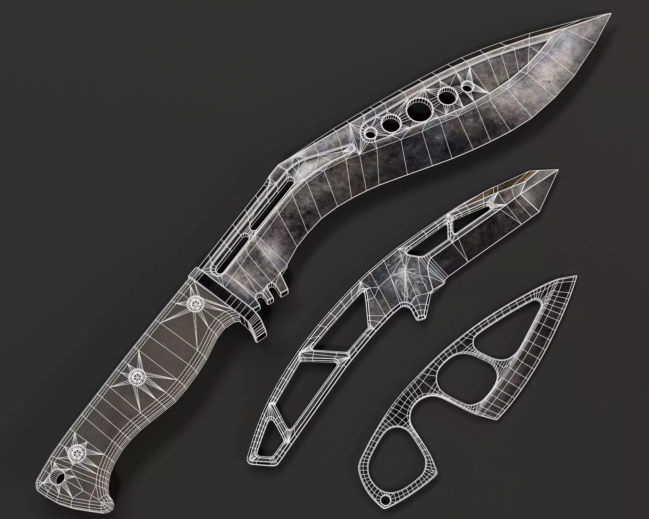 Tactical Knives Set 2 Low-poly 3D model_9