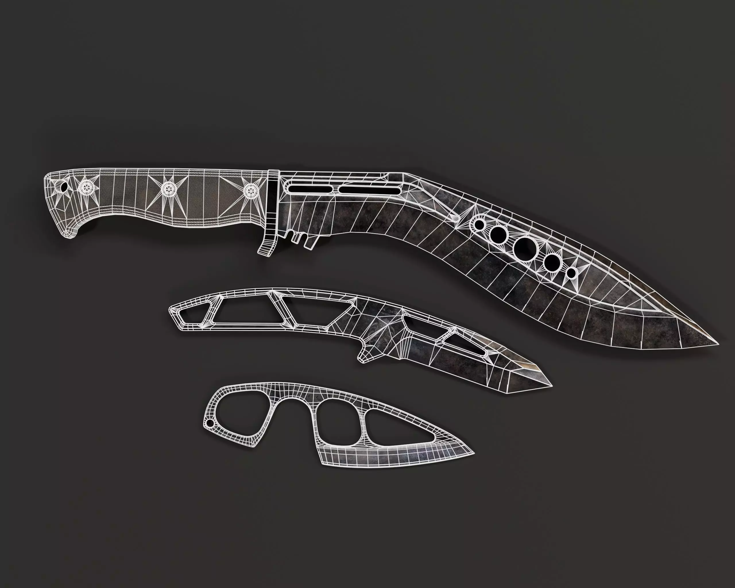 Tactical Knives Set 2 Low-poly 3D model_15