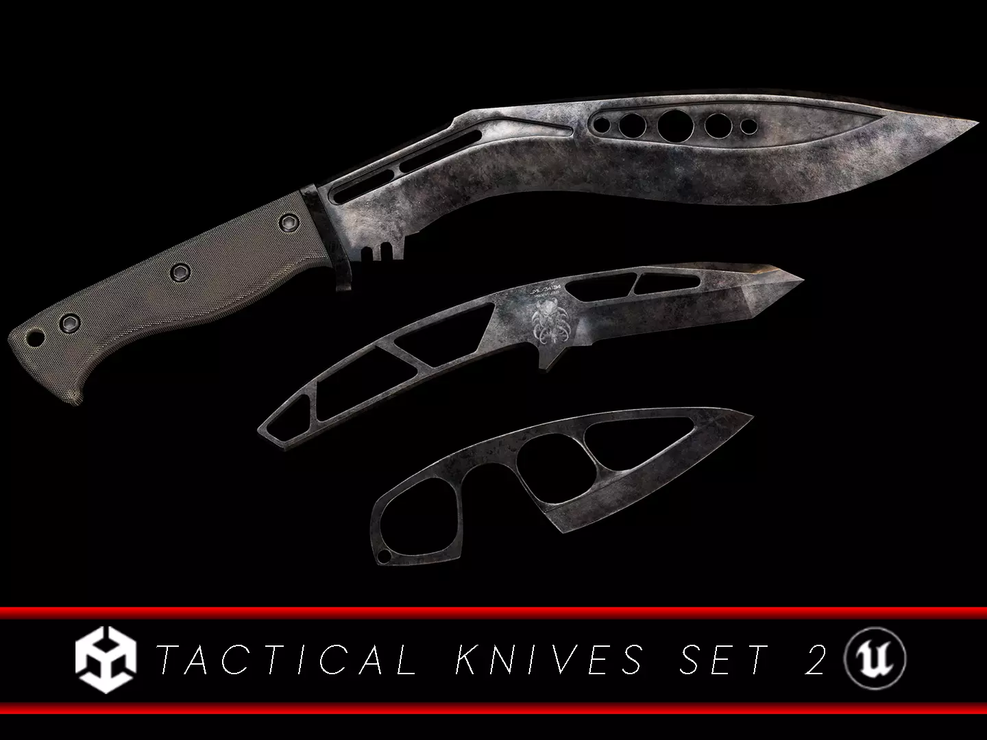 Tactical Knives Set 2 Low-poly 3D model_0