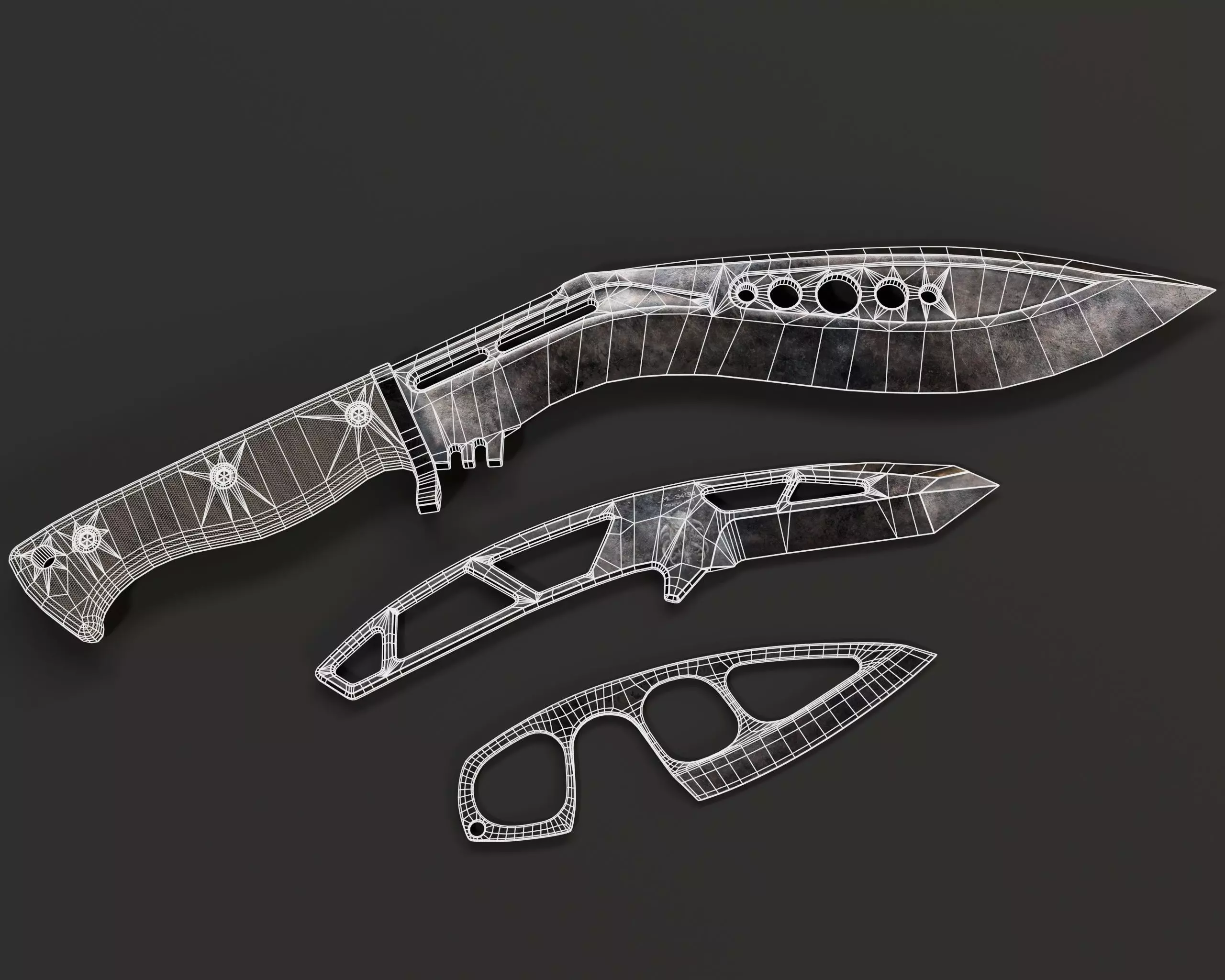 Tactical Knives Set 2 Low-poly 3D model_3
