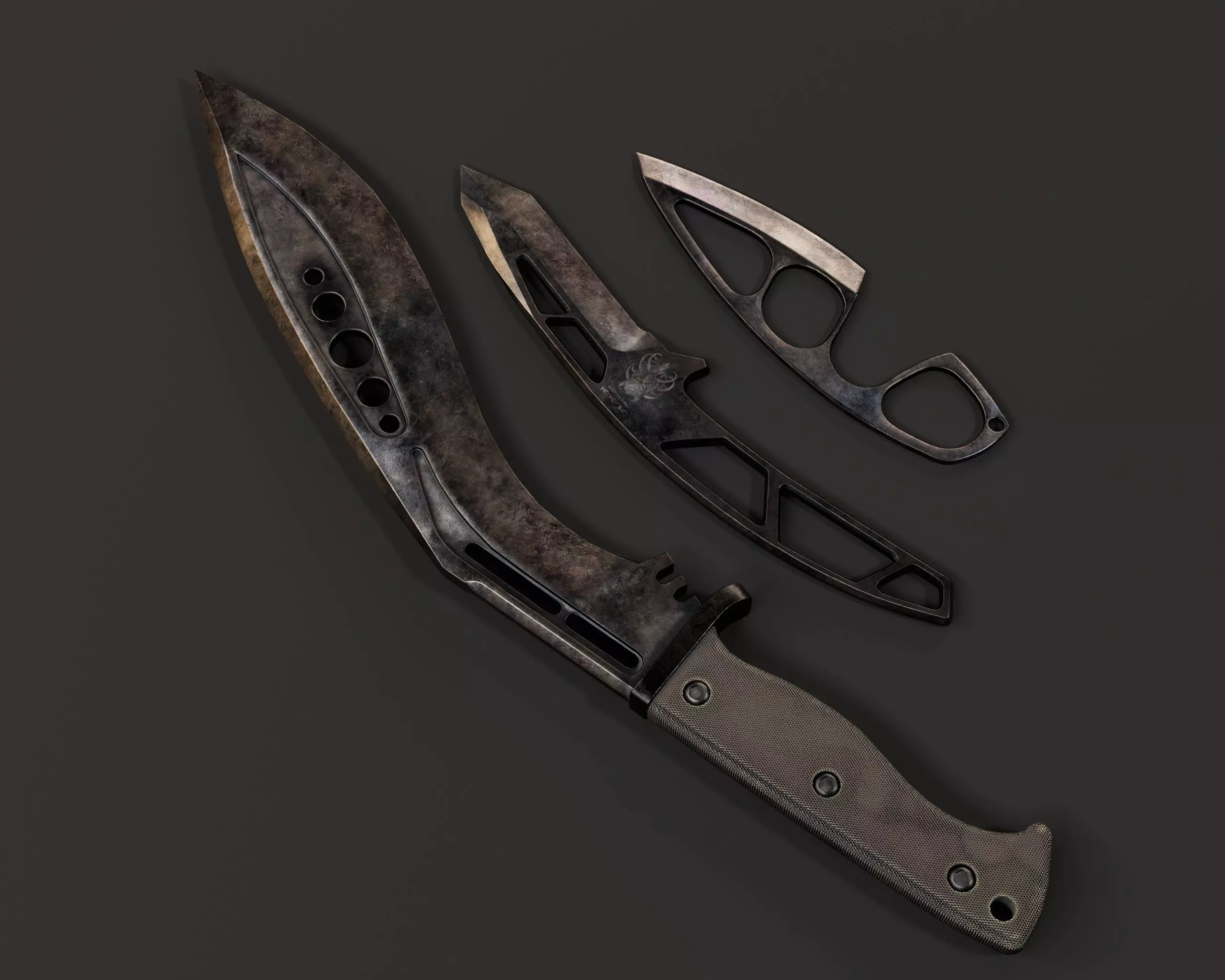 Tactical Knives Set 2 Low-poly 3D model_10