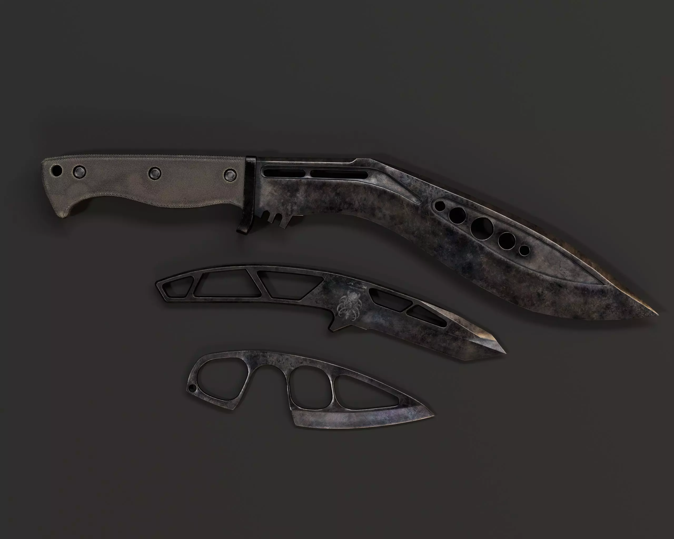 Tactical Knives Set 2 Low-poly 3D model_14