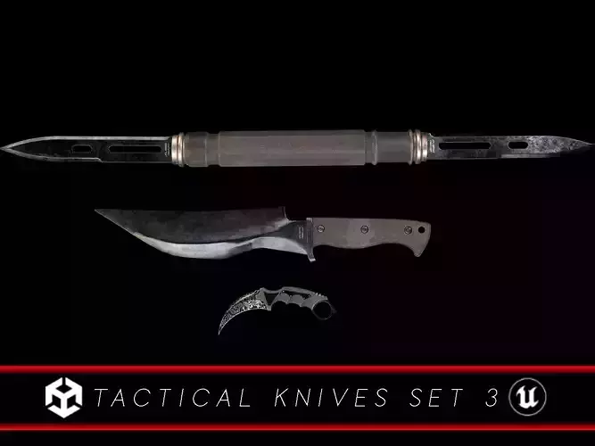 Tactical Knives Set 3 Low-poly 3D model