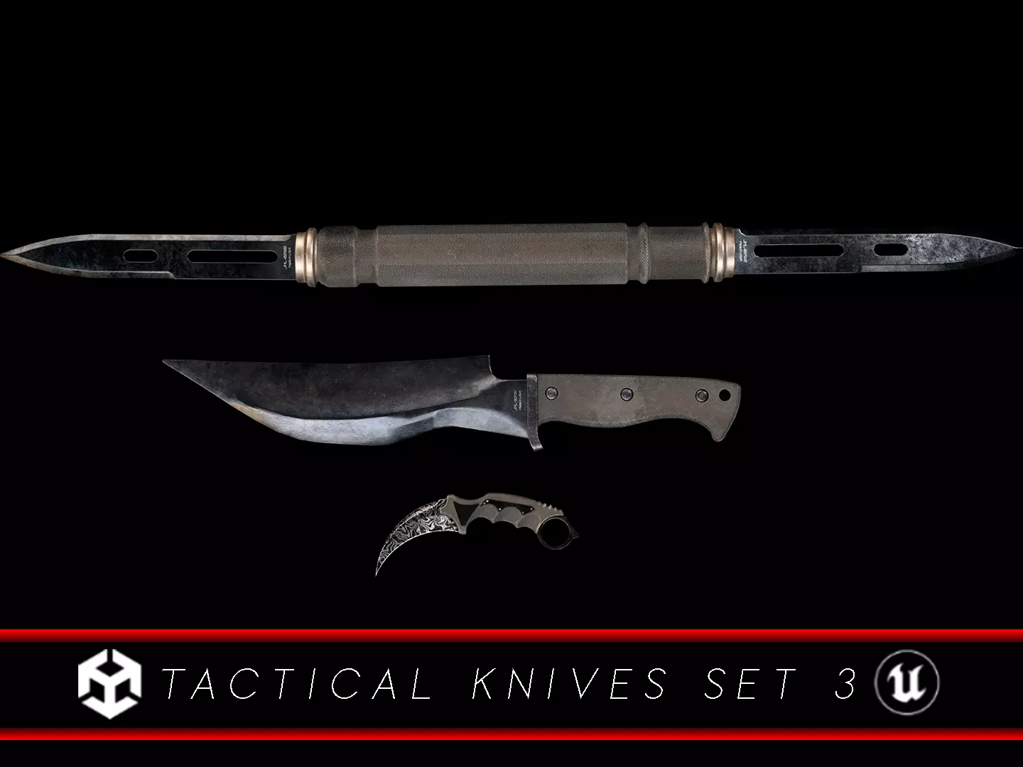 Tactical Knives Set 3 Low-poly 3D model_0
