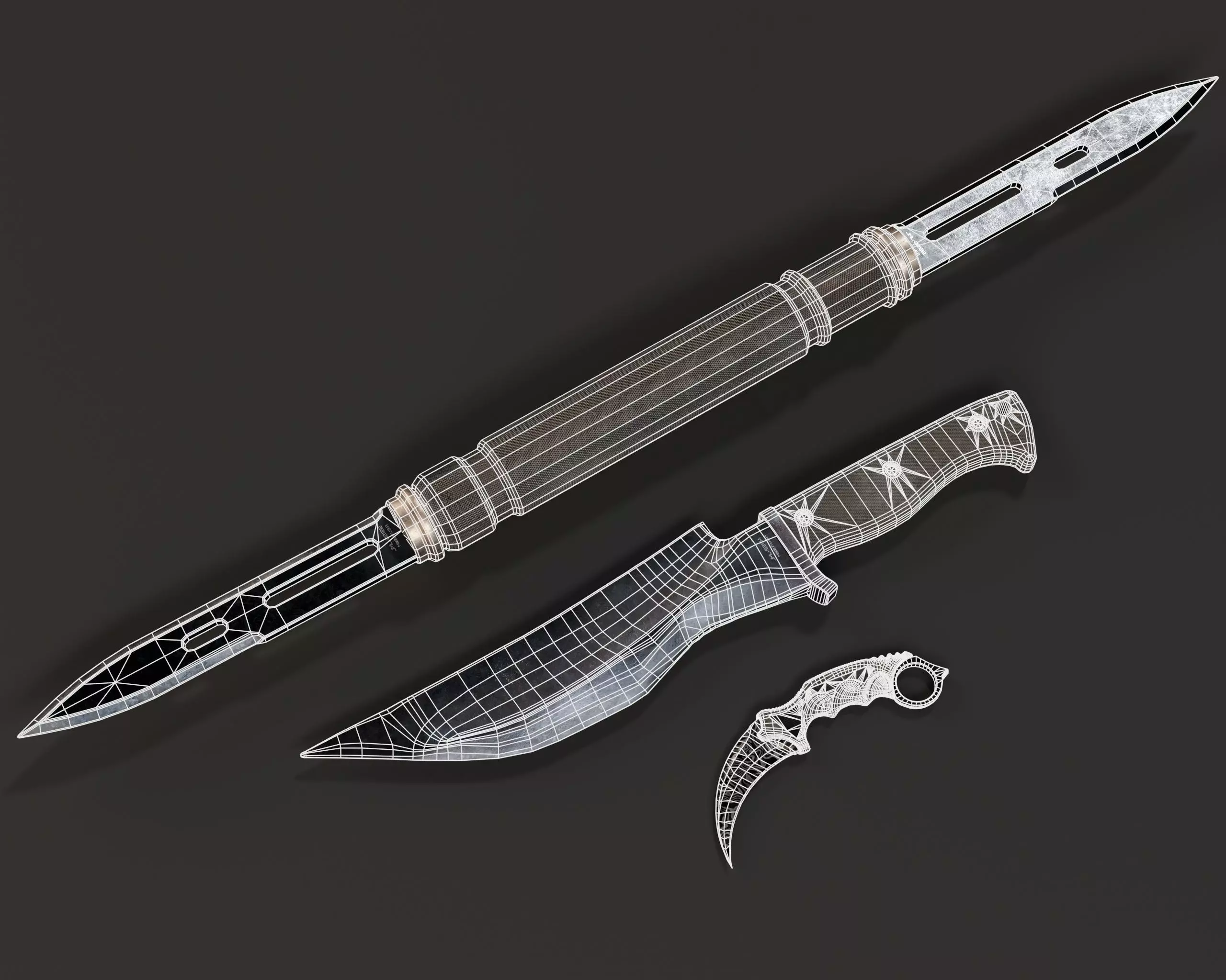 Tactical Knives Set 3 Low-poly 3D model_3