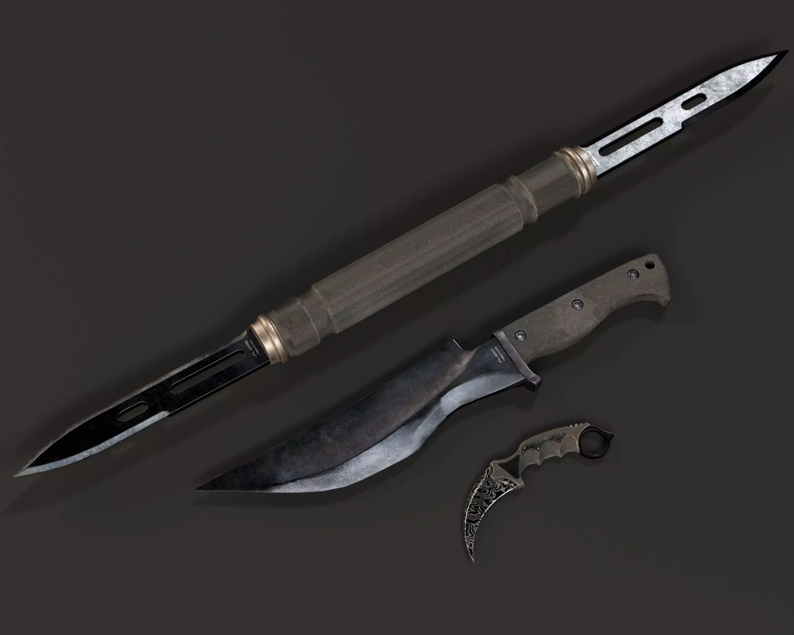 Tactical Knives Set 3 Low-poly 3D model_2