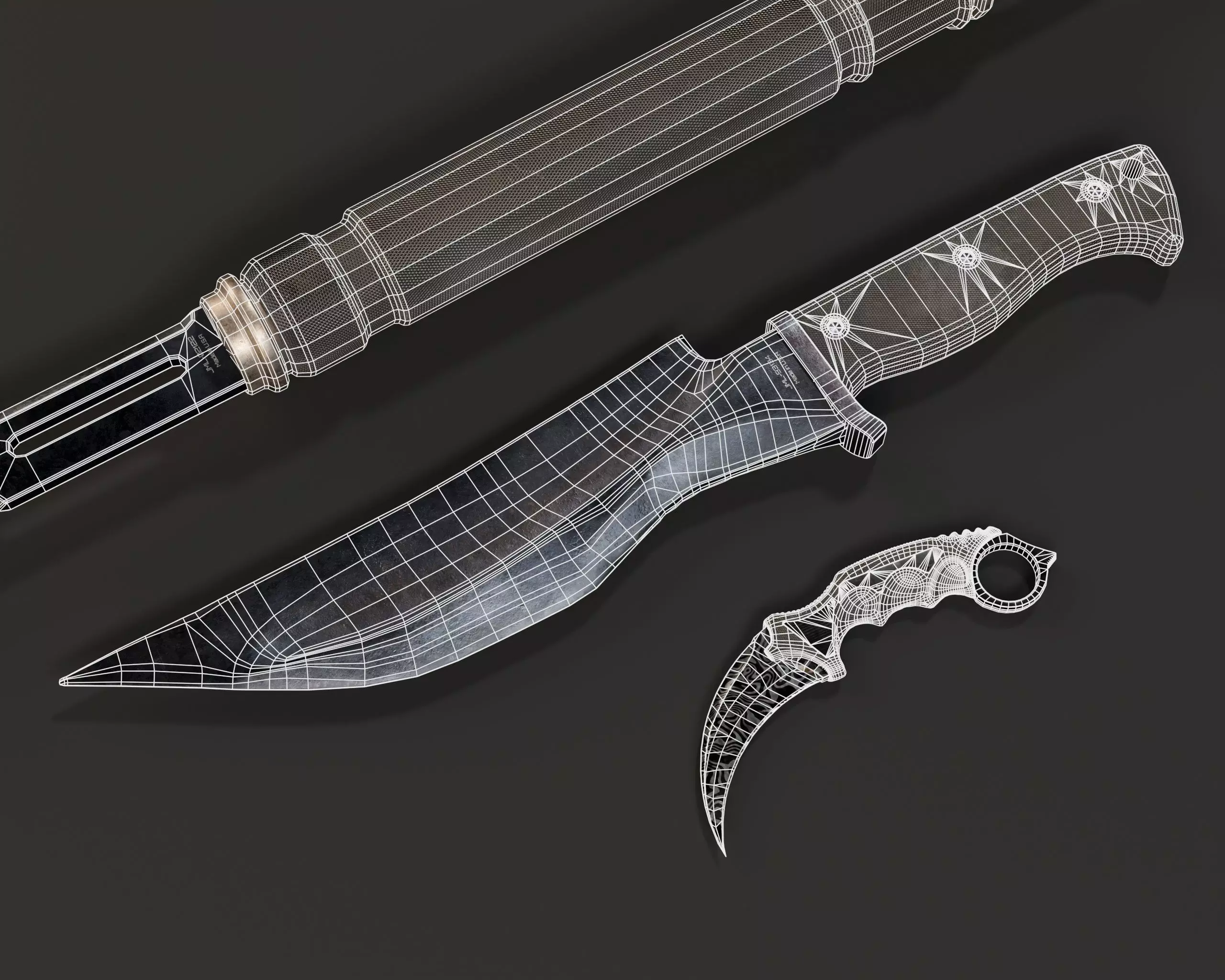 Tactical Knives Set 3 Low-poly 3D model_7