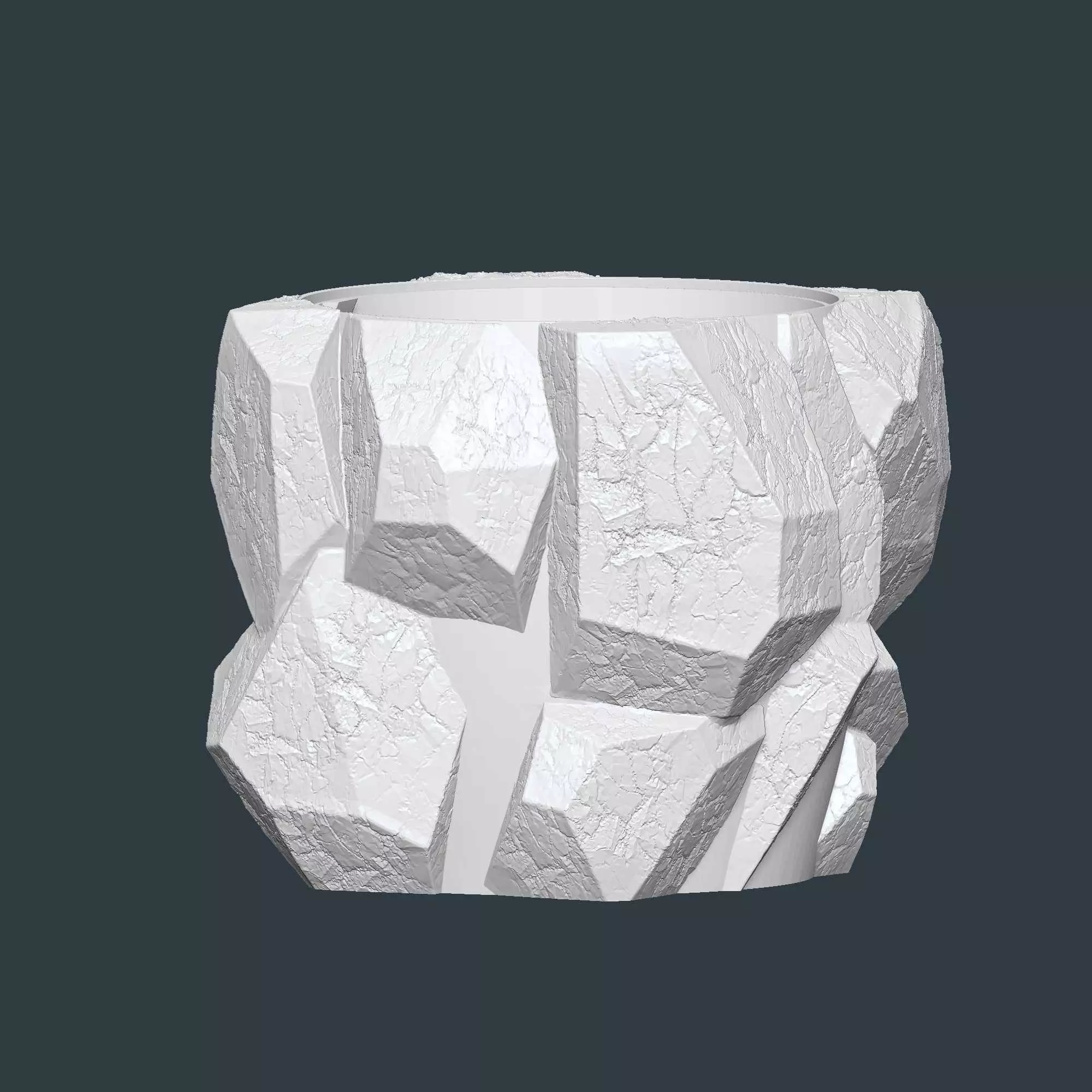 Stone shaped plant pot with drainage no supports 3D print model_7