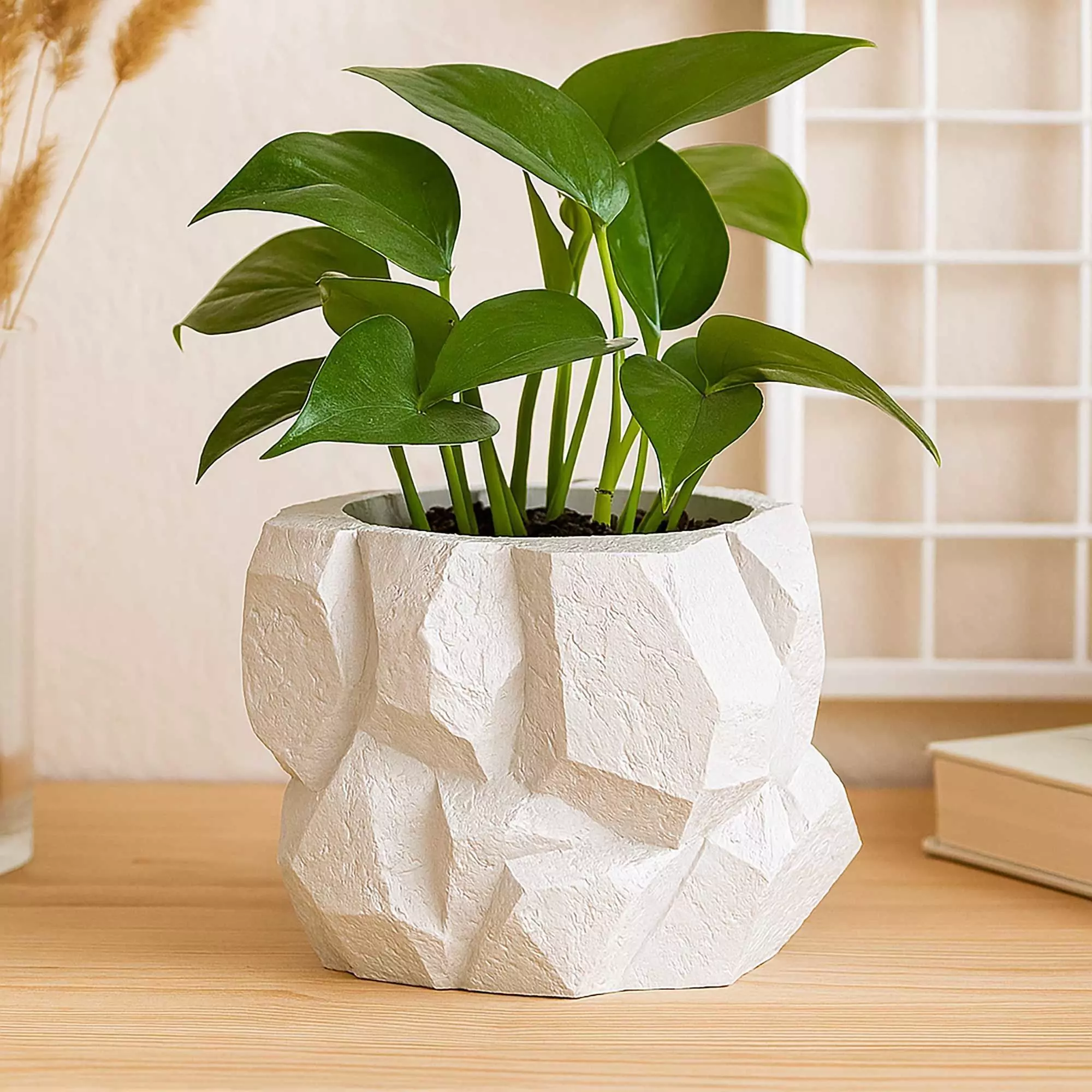 Stone shaped plant pot with drainage no supports 3D print model_0