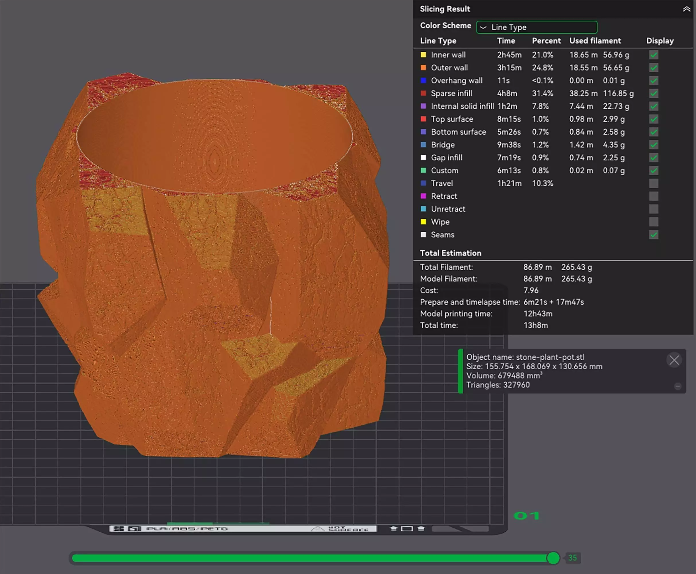 Stone shaped plant pot with drainage no supports 3D print model_2