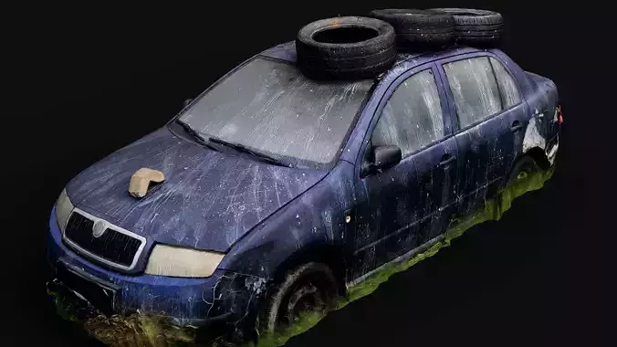 car destroyed city abandoned wreck PBR photogrammetry