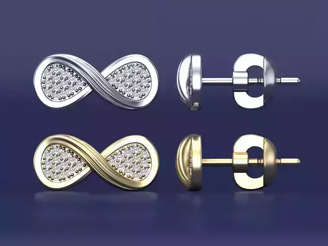 Infinity Stud Elegant Earrings 3D CAD Design 
