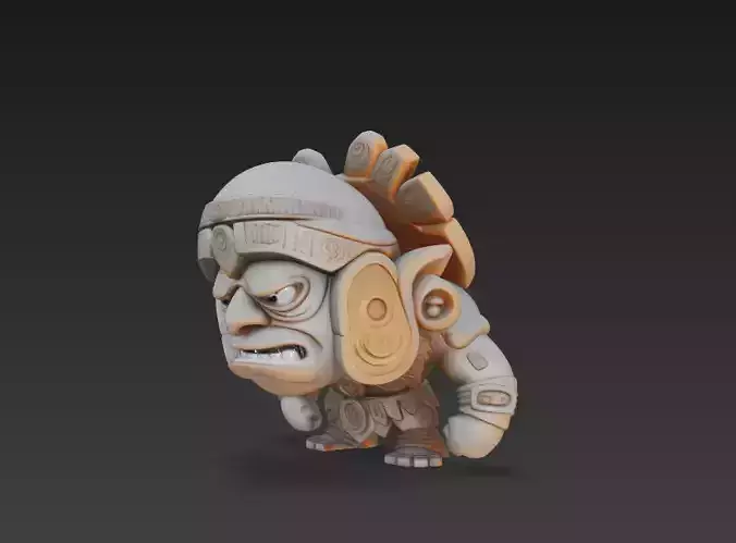 Crouching Tribal Warrior - Stylized Fantasy Sculpture