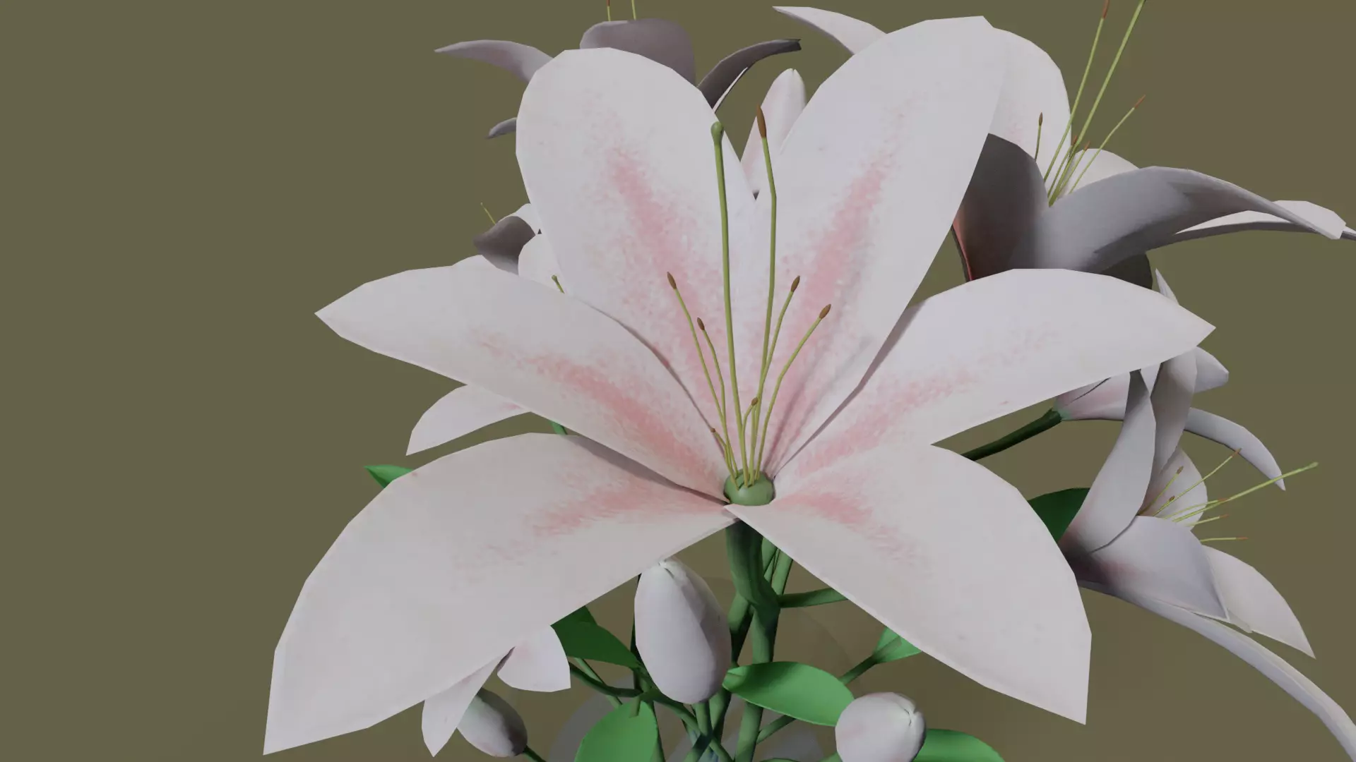 Lily Bouquet in Glass Vase with Water - 3D Model Low-poly 3D model_4