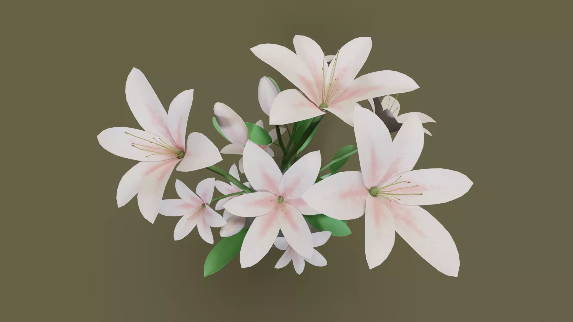 Lily Bouquet in Glass Vase with Water - 3D Model Low-poly 3D model_3