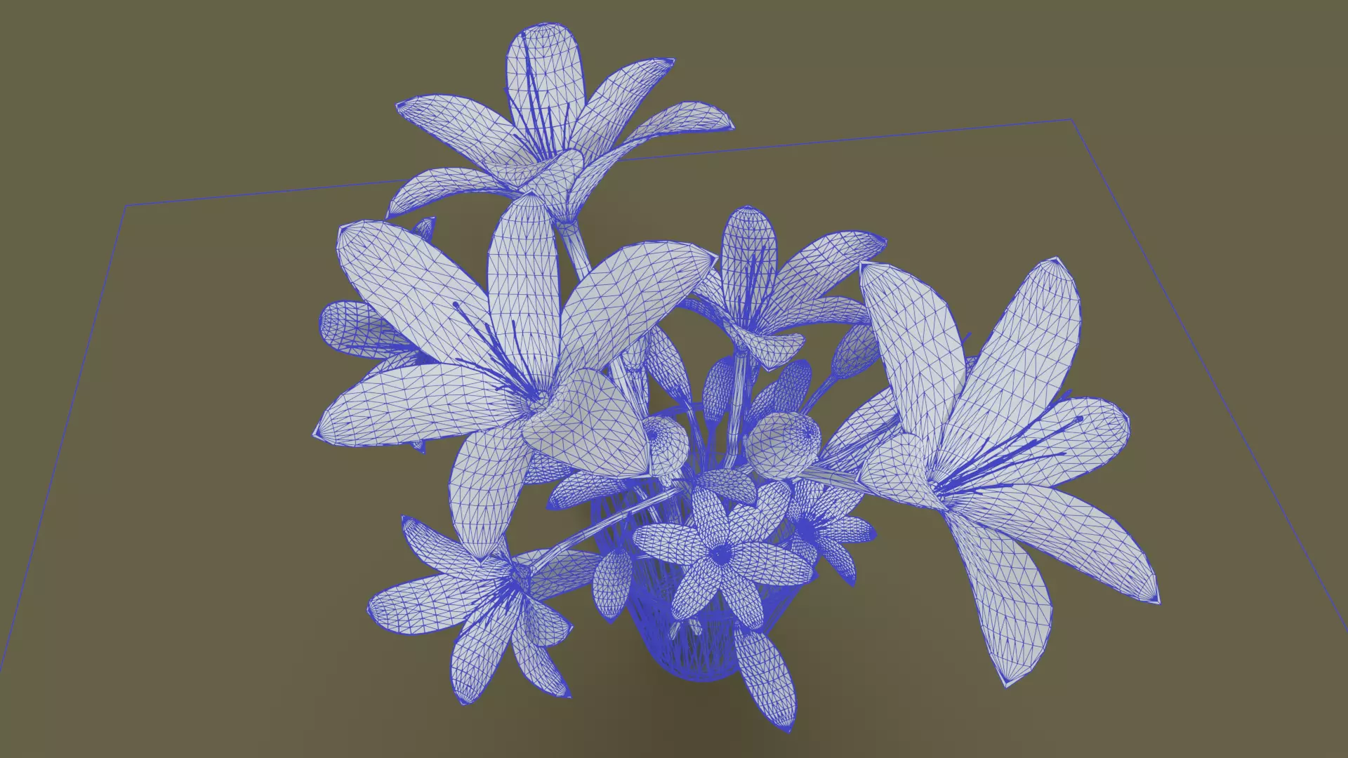 Lily Bouquet in Glass Vase with Water - 3D Model Low-poly 3D model_6