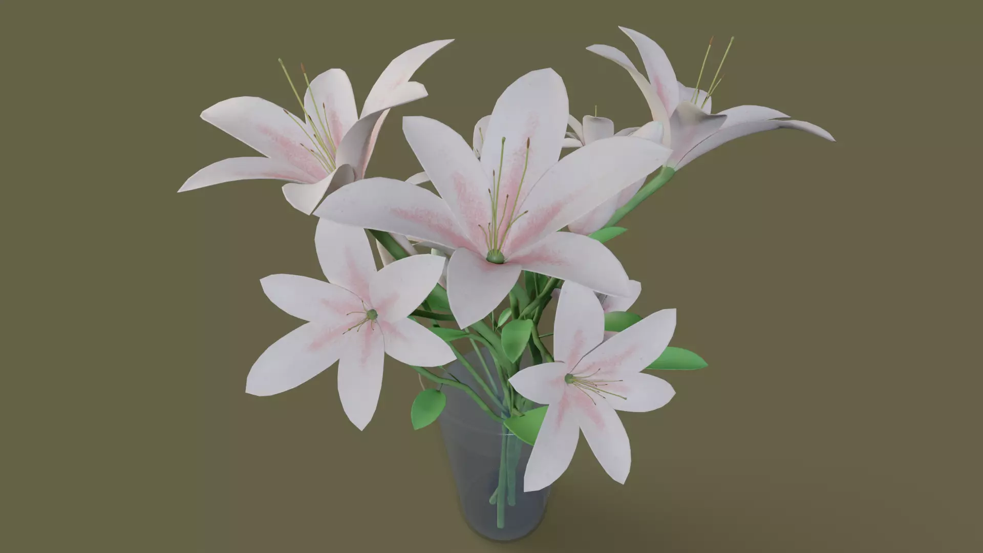Lily Bouquet in Glass Vase with Water - 3D Model Low-poly 3D model_2