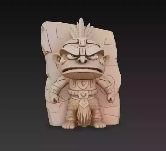 Stone Wall Tribal Warrior - Stylized Fantasy Sculpture