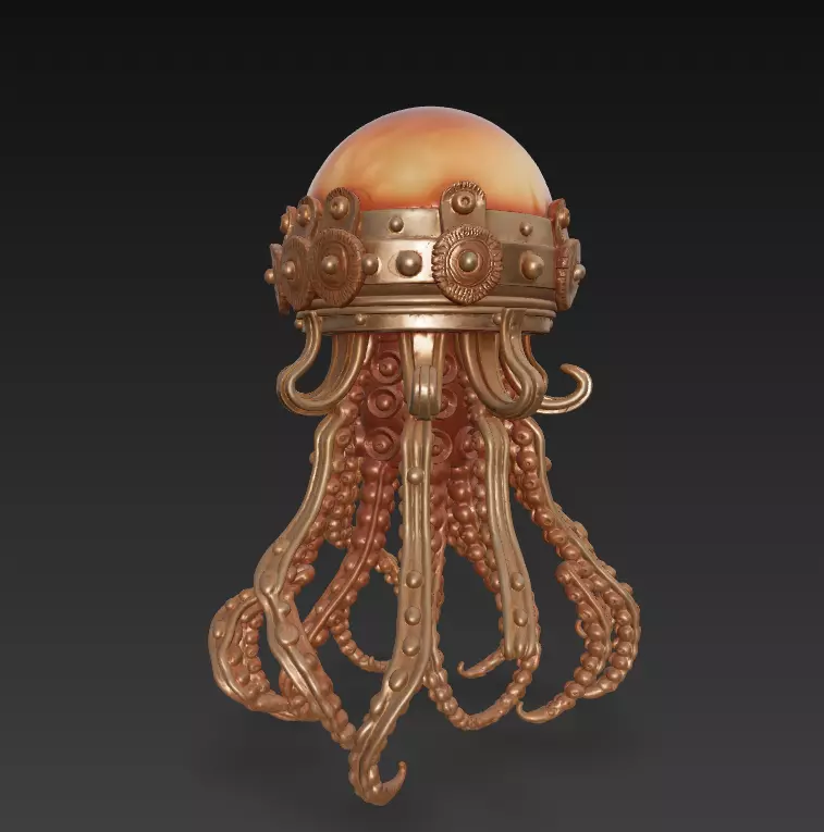 Steampunk Jellyfish Lamp - Floating Nautical Fantasy Sculpture 3D print model_2