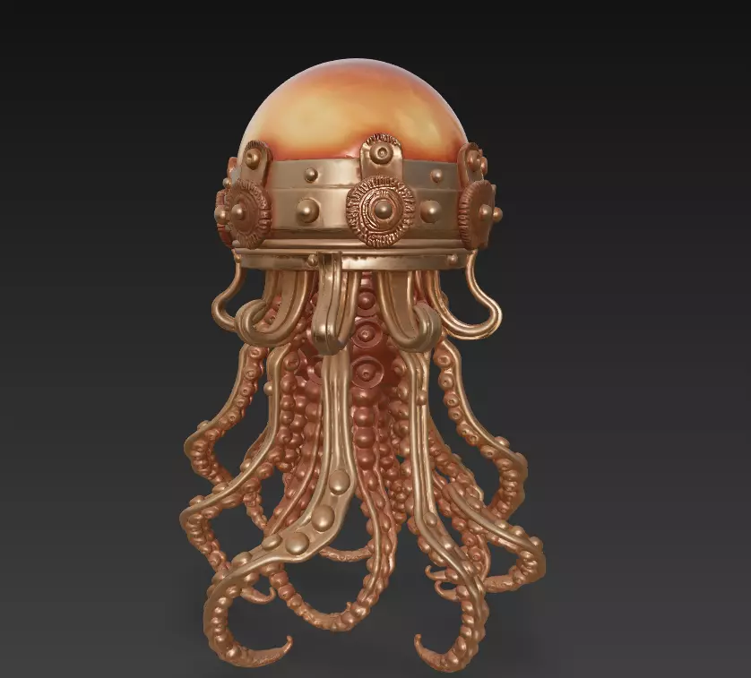 Steampunk Jellyfish Lamp - Floating Nautical Fantasy Sculpture 3D print model_8