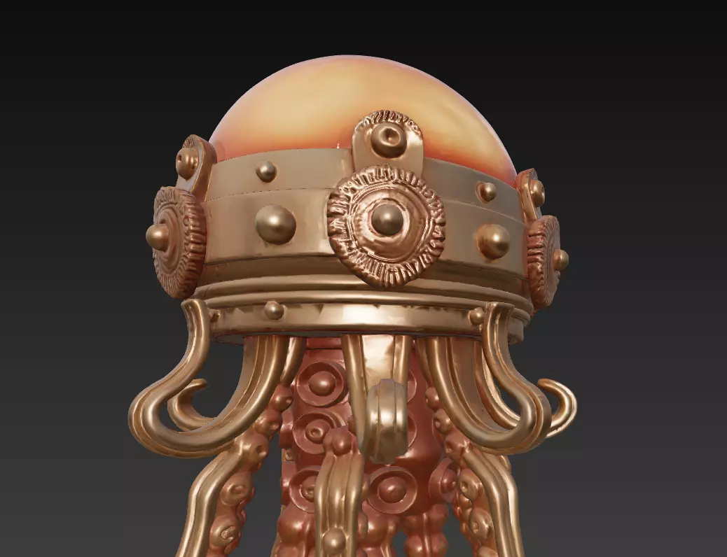 Steampunk Jellyfish Lamp - Floating Nautical Fantasy Sculpture 3D print model_7