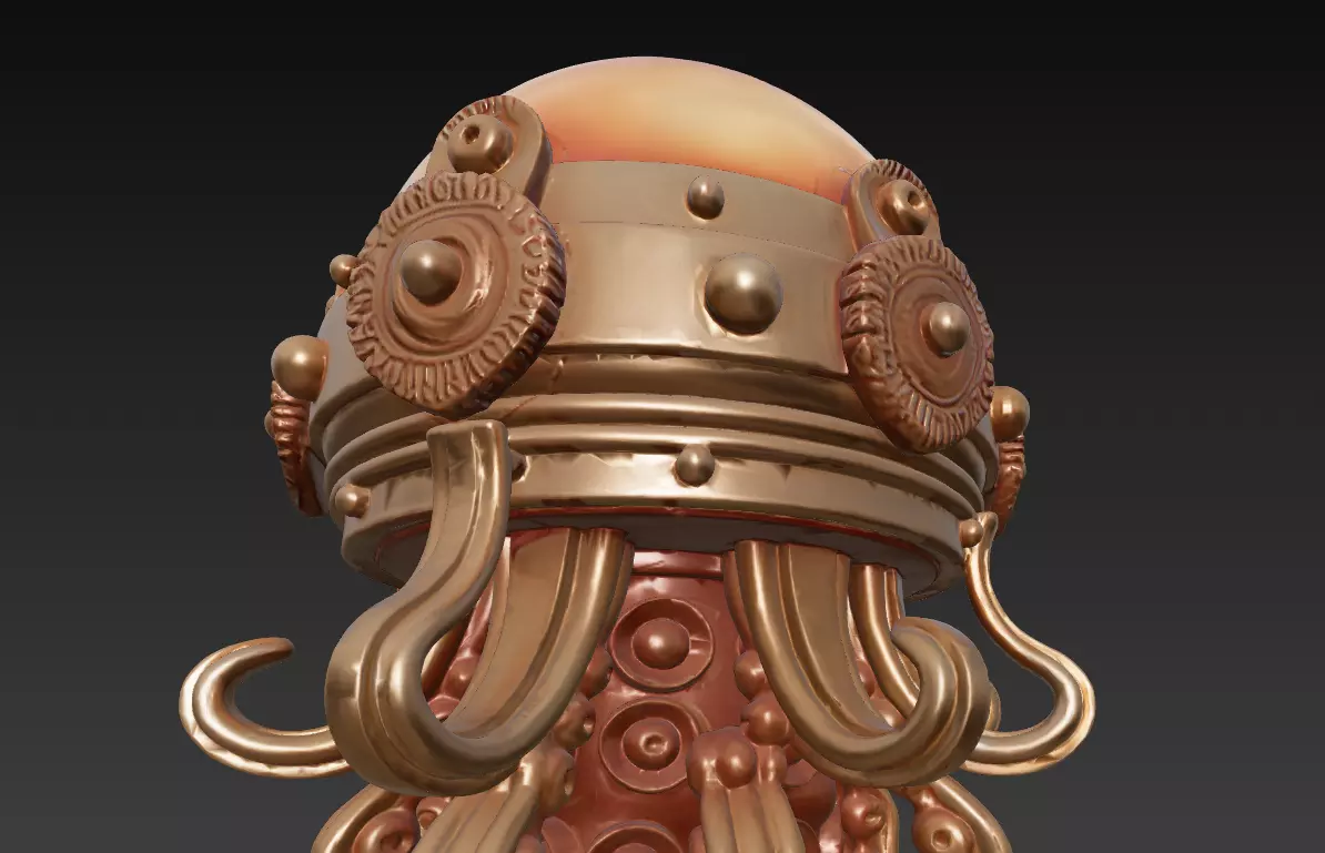 Steampunk Jellyfish Lamp - Floating Nautical Fantasy Sculpture 3D print model_4