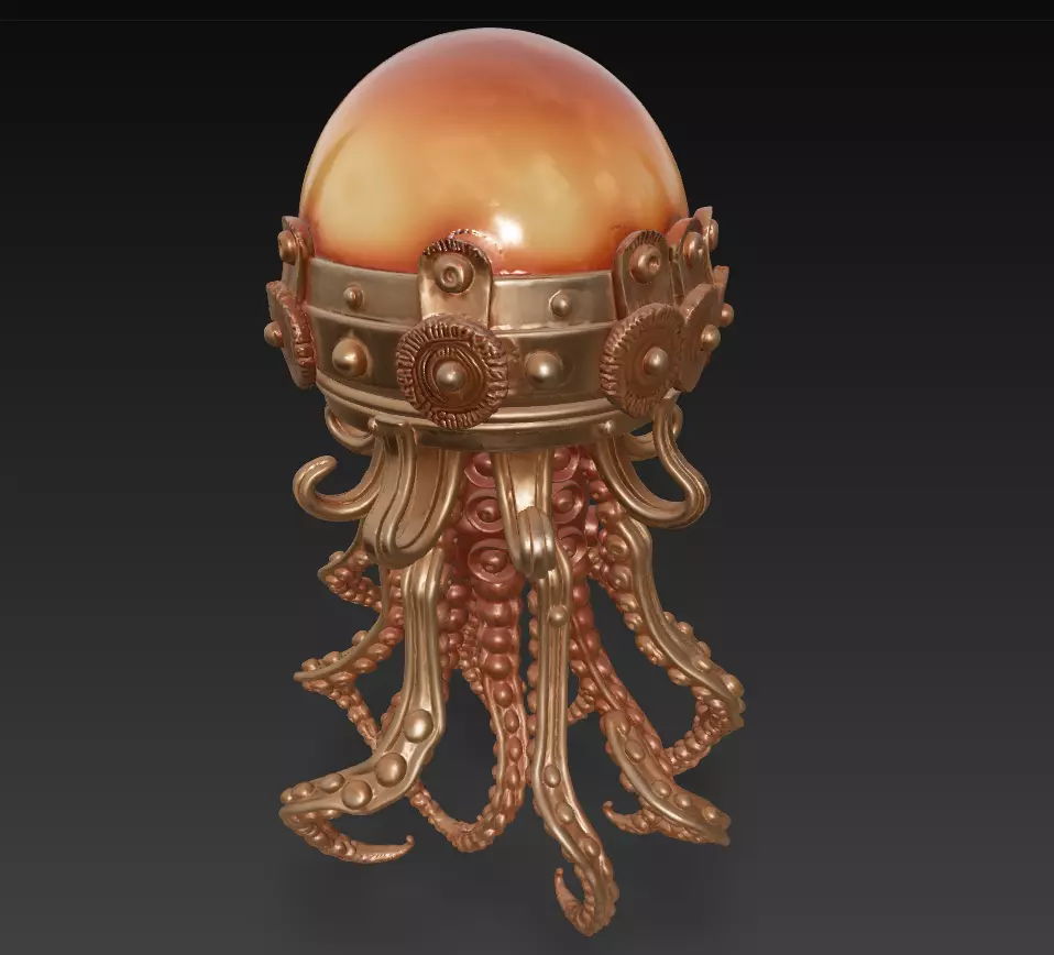 Steampunk Jellyfish Lamp - Floating Nautical Fantasy Sculpture 3D print model_6