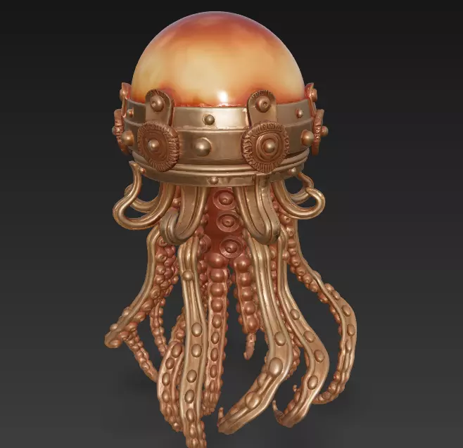 Steampunk Jellyfish Lamp - Floating Nautical Fantasy Sculpture 3D print model_3