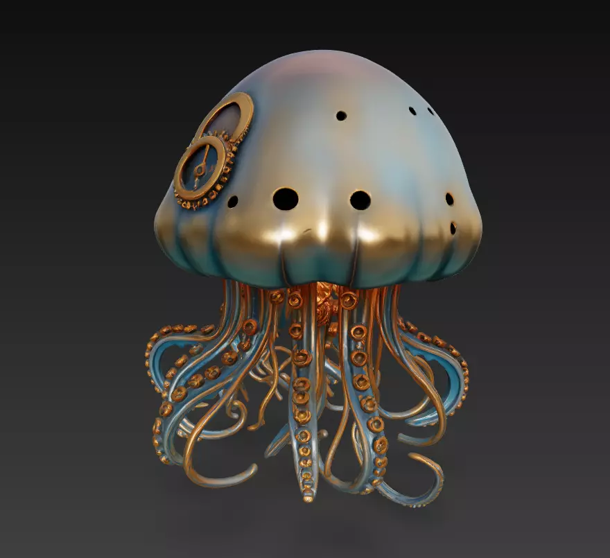 Steampunk Jellyfish - Stylized Nautical Sculpture 3D print model_9