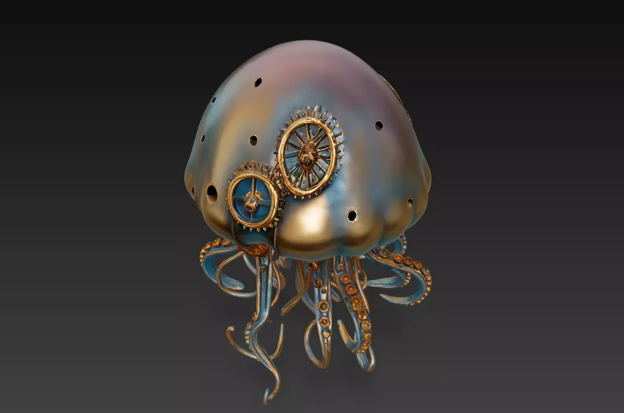 Steampunk Jellyfish - Stylized Nautical Sculpture 3D print model_5