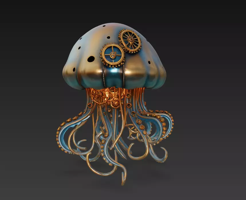 Steampunk Jellyfish - Stylized Nautical Sculpture 3D print model_10
