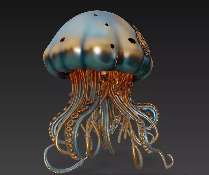 Steampunk Jellyfish - Stylized Nautical Sculpture 3D print model_6