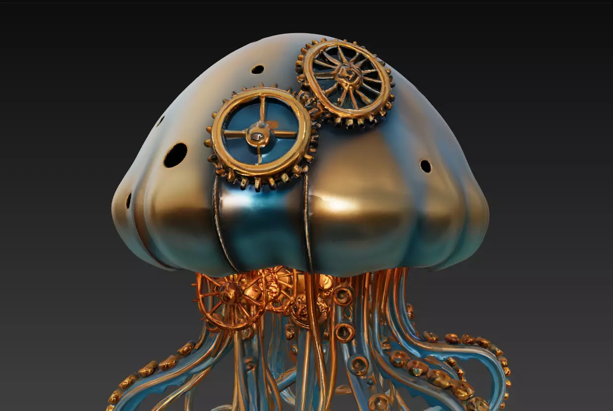 Steampunk Jellyfish - Stylized Nautical Sculpture 3D print model_3